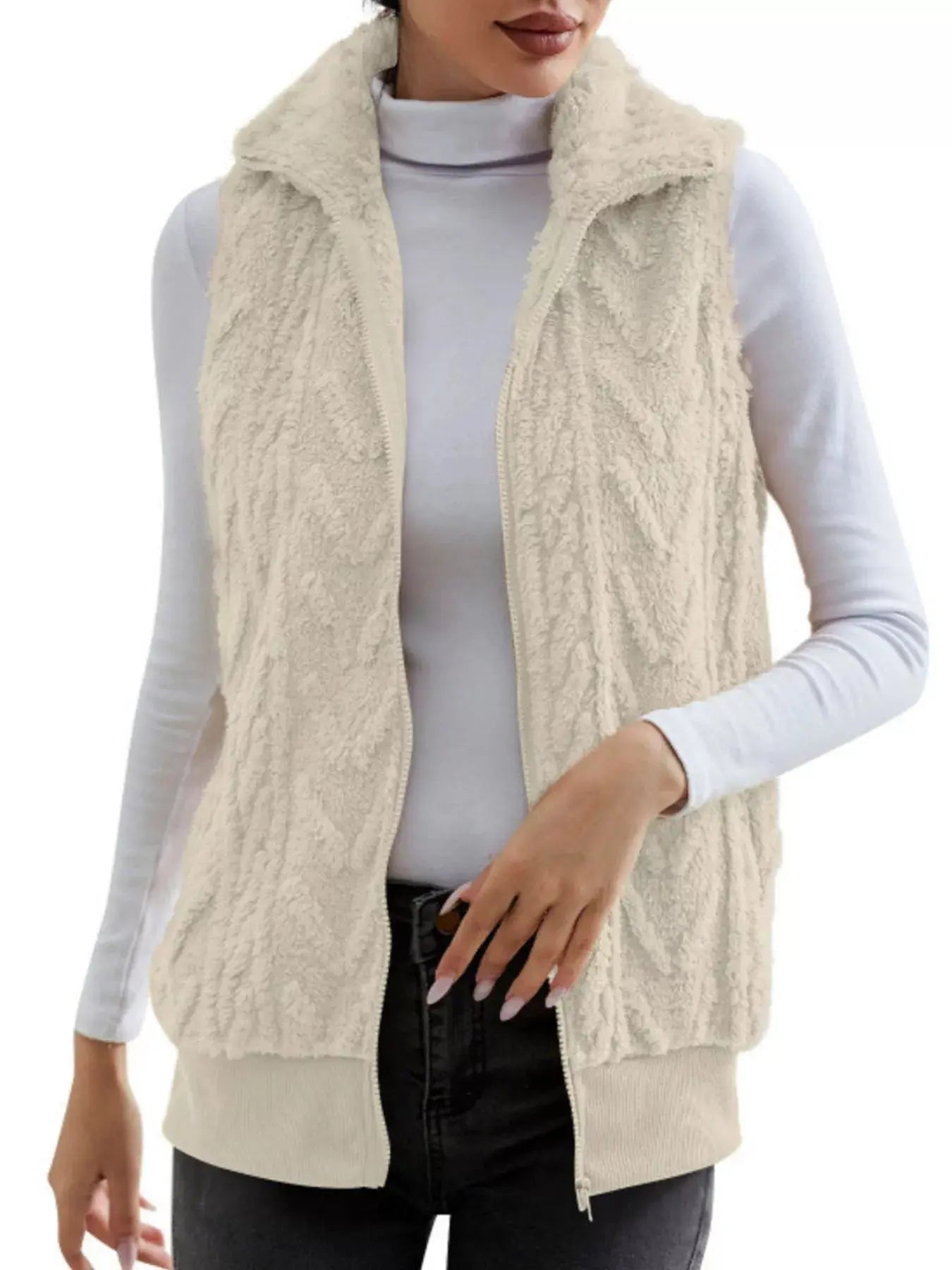 Full Size Cozy Faux Fur Zip - Up Vest Coat Plus Size - Charmdeals