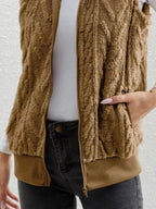 Full Size Cozy Faux Fur Zip - Up Vest Coat Plus Size - Charmdeals