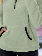 Full Size Cozy Fleece Quarter Zip Long Sleeve Sweatshirt Plus Size - Charmdeals