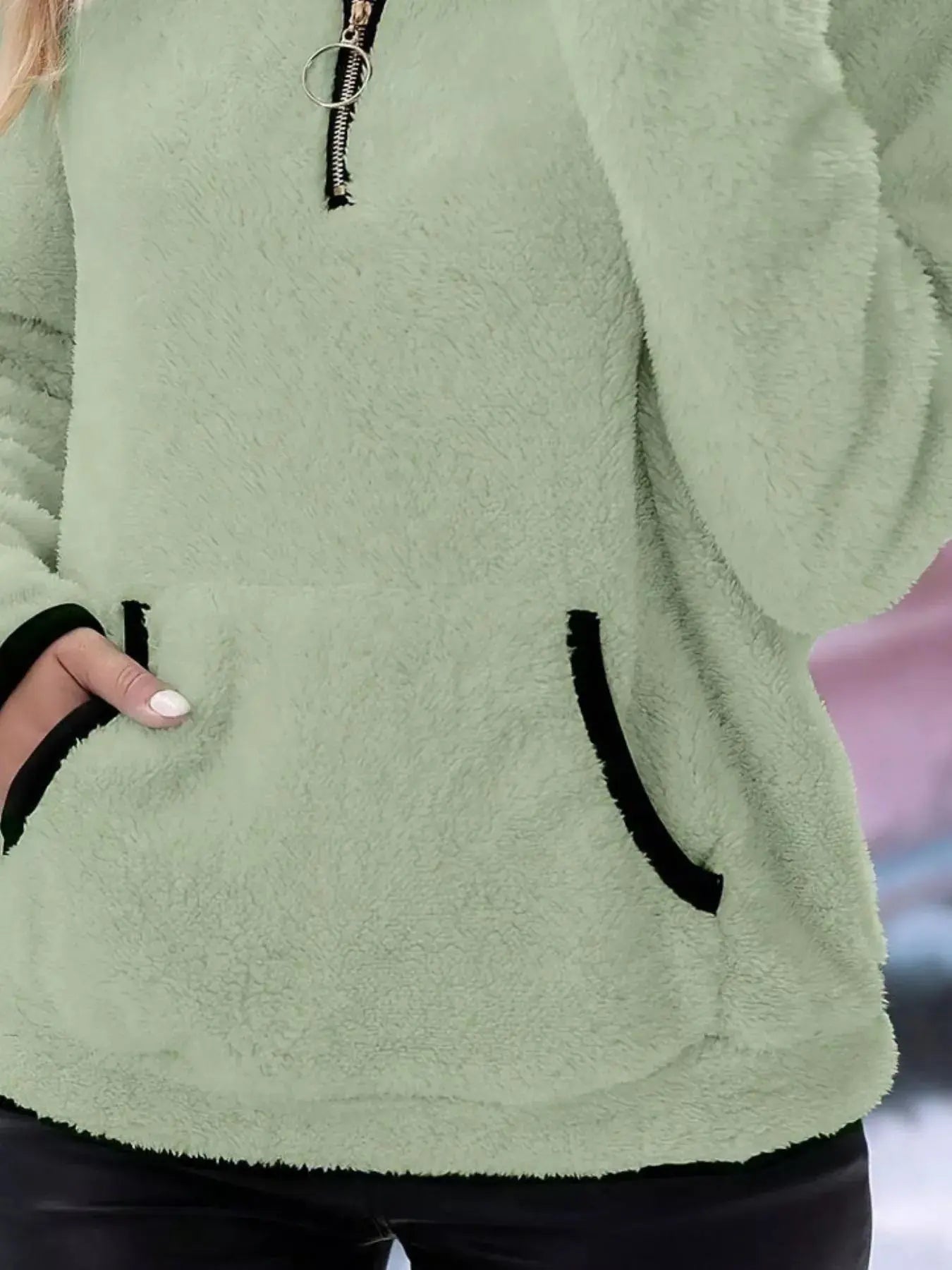 Full Size Cozy Fleece Quarter Zip Long Sleeve Sweatshirt Plus Size - Charmdeals