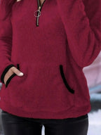Full Size Cozy Fleece Quarter Zip Long Sleeve Sweatshirt Plus Size - Charmdeals