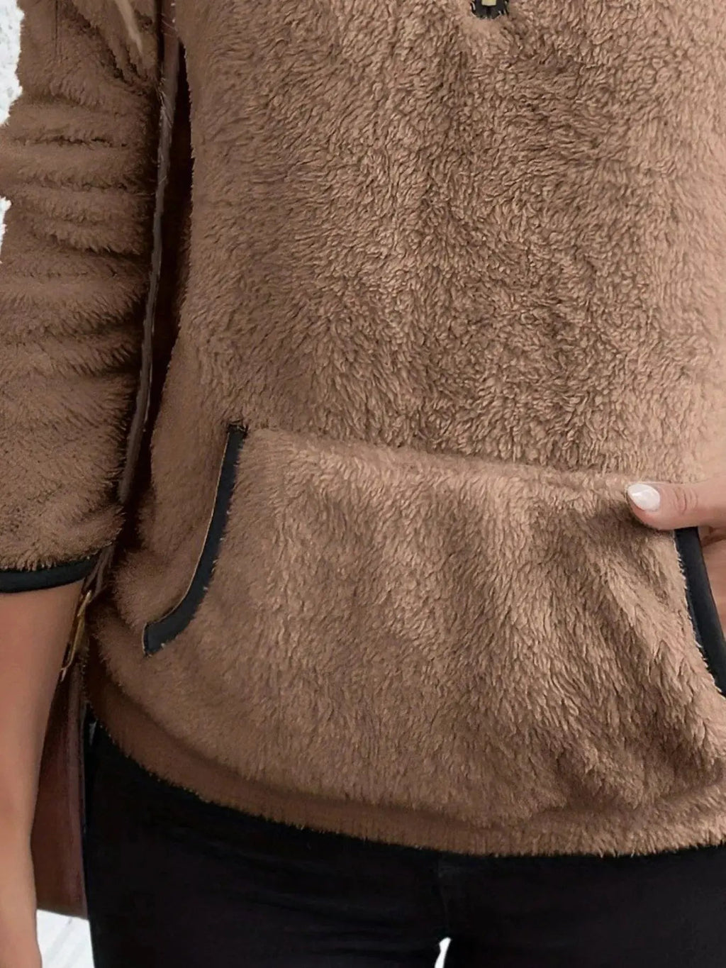 Full Size Cozy Fleece Quarter Zip Long Sleeve Sweatshirt Plus Size - Charmdeals