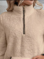 Full Size Cozy Fleece Quarter Zip Long Sleeve Sweatshirt Plus Size - Charmdeals