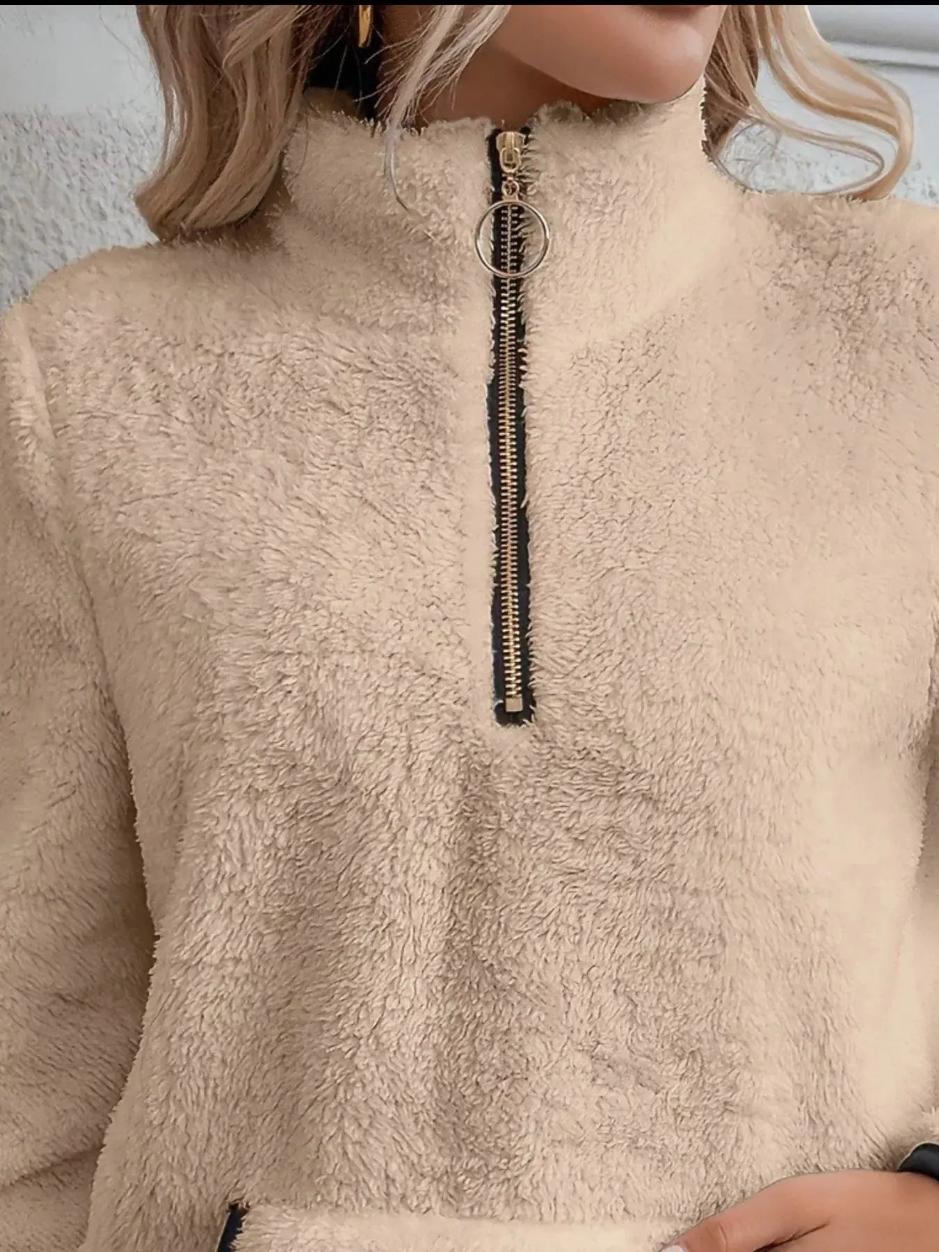 Full Size Cozy Fleece Quarter Zip Long Sleeve Sweatshirt Plus Size - Charmdeals