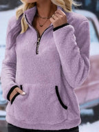 Full Size Cozy Fleece Quarter Zip Long Sleeve Sweatshirt Plus Size - Charmdeals