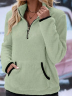 Full Size Cozy Fleece Quarter Zip Long Sleeve Sweatshirt Plus Size - Charmdeals