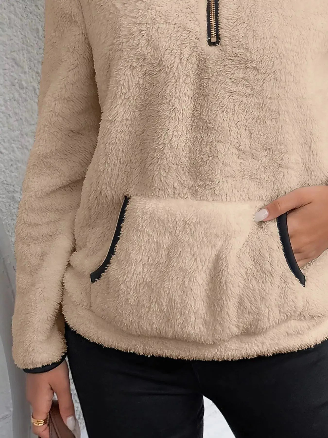 Full Size Cozy Fleece Quarter Zip Long Sleeve Sweatshirt Plus Size - Charmdeals