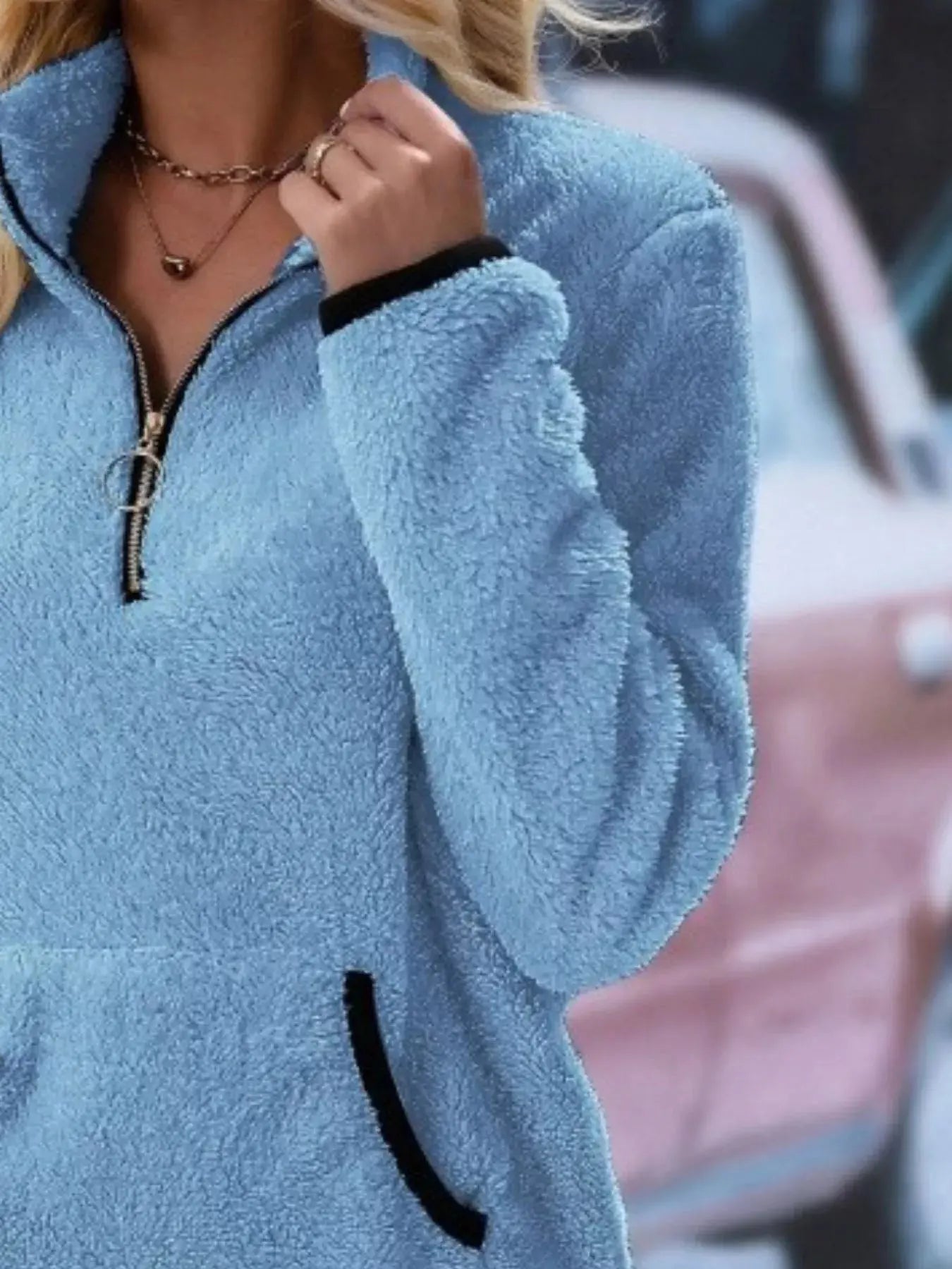 Full Size Cozy Fleece Quarter Zip Long Sleeve Sweatshirt Plus Size - Charmdeals