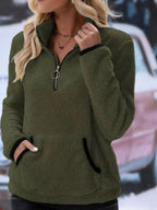 Full Size Cozy Fleece Quarter Zip Long Sleeve Sweatshirt Plus Size - Charmdeals
