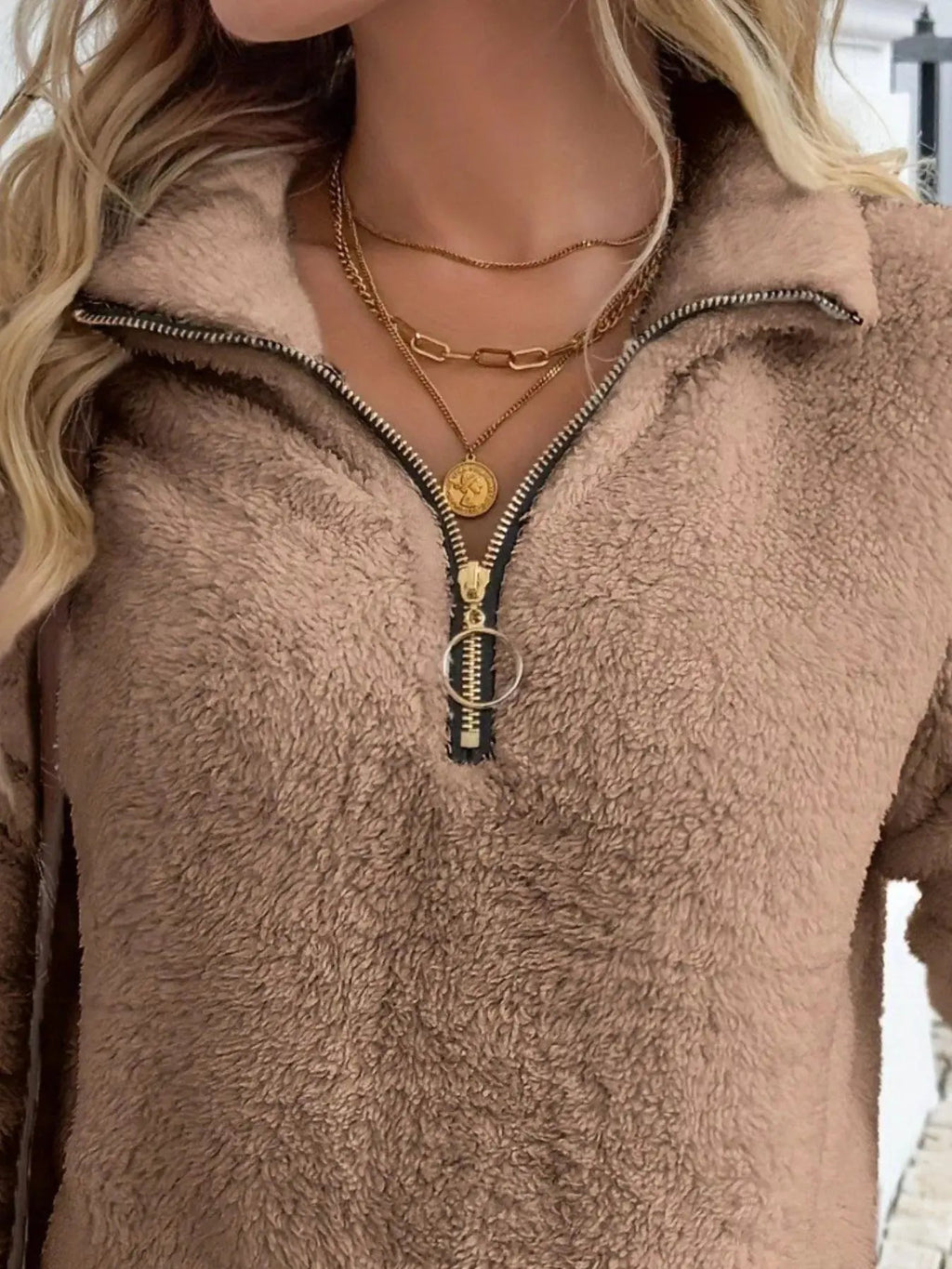 Full Size Cozy Fleece Quarter Zip Long Sleeve Sweatshirt Plus Size - Charmdeals