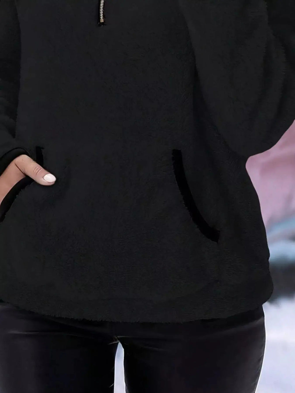 Full Size Cozy Fleece Quarter Zip Long Sleeve Sweatshirt Plus Size - Charmdeals