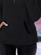 Full Size Cozy Fleece Quarter Zip Long Sleeve Sweatshirt Plus Size - Charmdeals