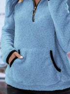 Full Size Cozy Fleece Quarter Zip Long Sleeve Sweatshirt Plus Size - Charmdeals