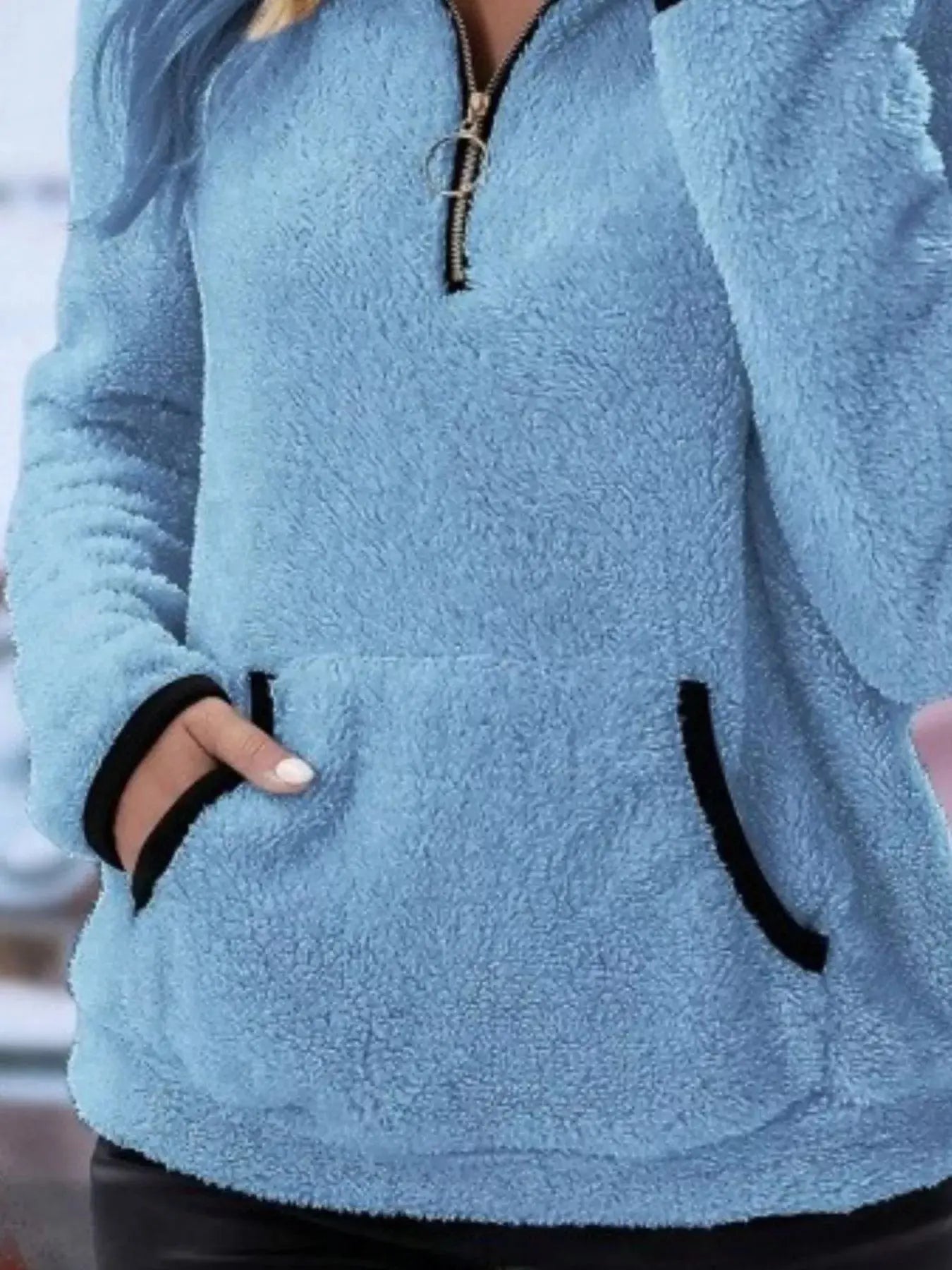 Full Size Cozy Fleece Quarter Zip Long Sleeve Sweatshirt Plus Size - Charmdeals