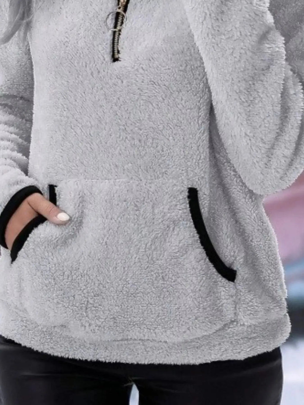 Full Size Cozy Fleece Quarter Zip Long Sleeve Sweatshirt Plus Size - Charmdeals