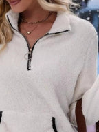 Full Size Cozy Fleece Quarter Zip Long Sleeve Sweatshirt Plus Size - Charmdeals