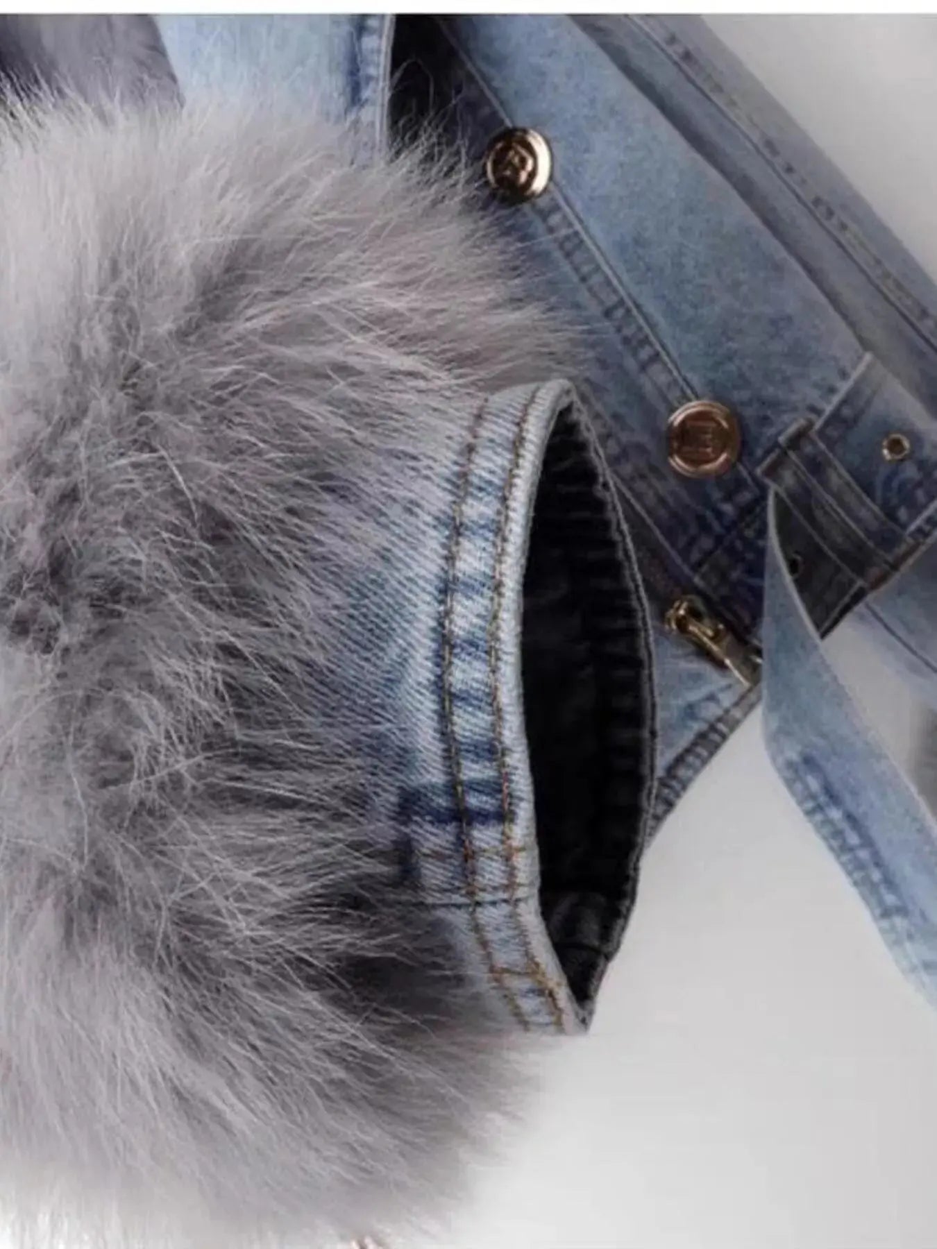Full Size Faux Fur Collar Denim Jacket Plus Size - Charmdeals