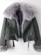 Full Size Faux Fur Collar Denim Jacket Plus Size - Charmdeals