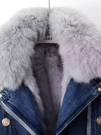 Full Size Faux Fur Collar Denim Jacket Plus Size - Charmdeals