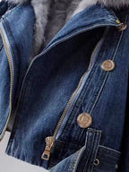 Full Size Faux Fur Collar Denim Jacket Plus Size - Charmdeals