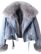 Full Size Faux Fur Collar Denim Jacket Plus Size - Charmdeals
