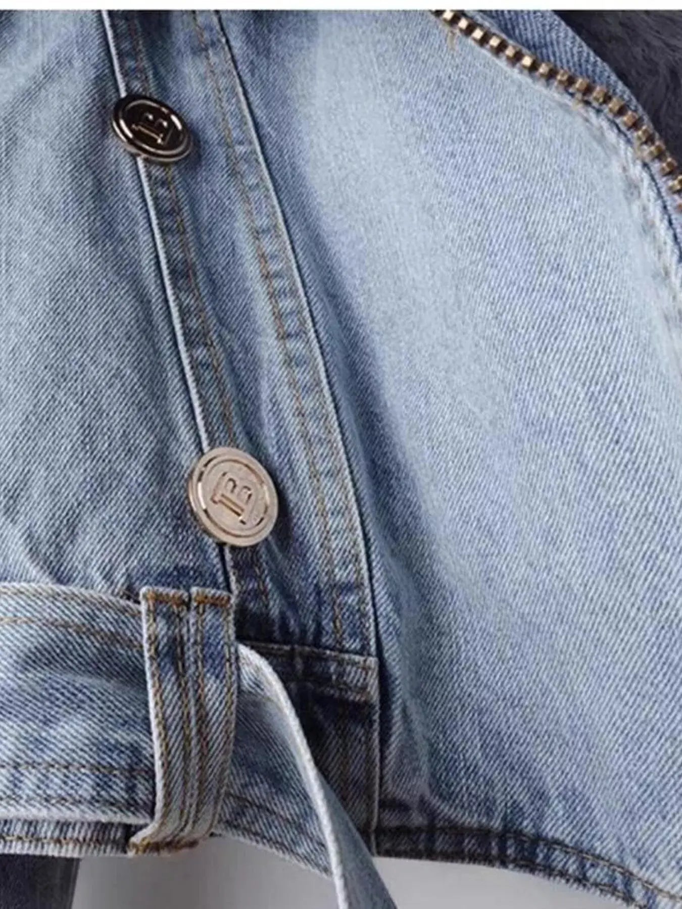 Full Size Faux Fur Collar Denim Jacket Plus Size - Charmdeals