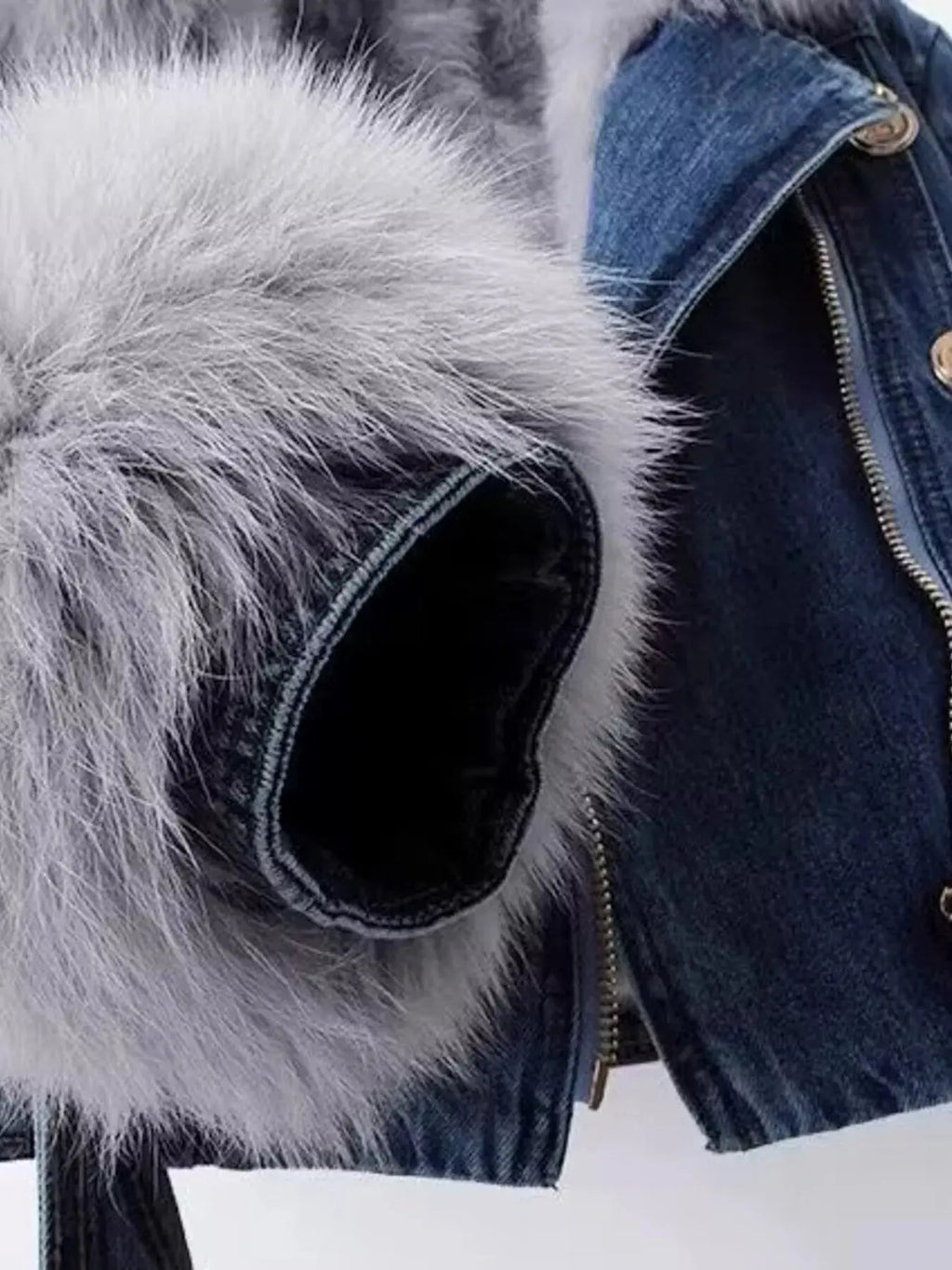 Full Size Faux Fur Collar Denim Jacket Plus Size - Charmdeals