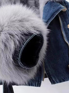 Full Size Faux Fur Collar Denim Jacket Plus Size - Charmdeals