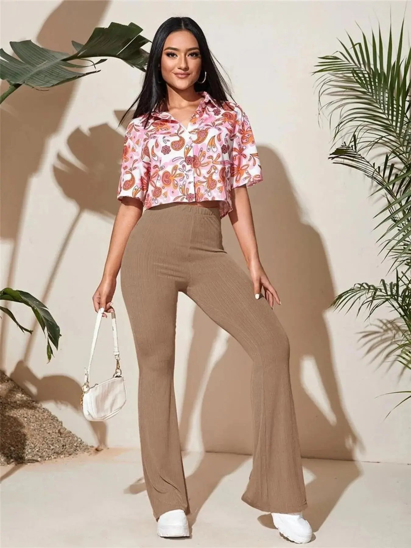 Full Size High - Waist Flare Active Pants Plus Size - Charmdeals