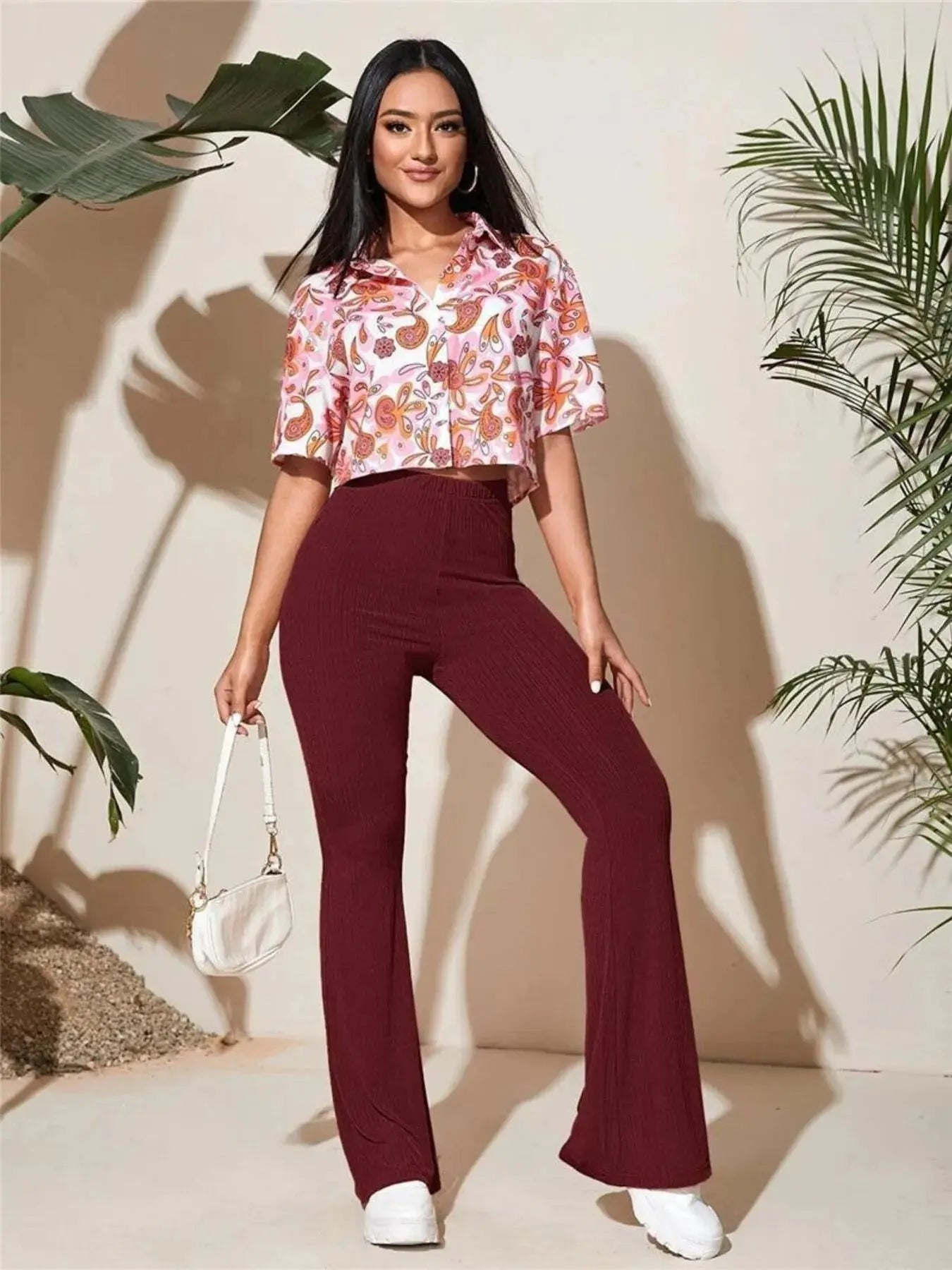 Full Size High - Waist Flare Active Pants Plus Size - Charmdeals
