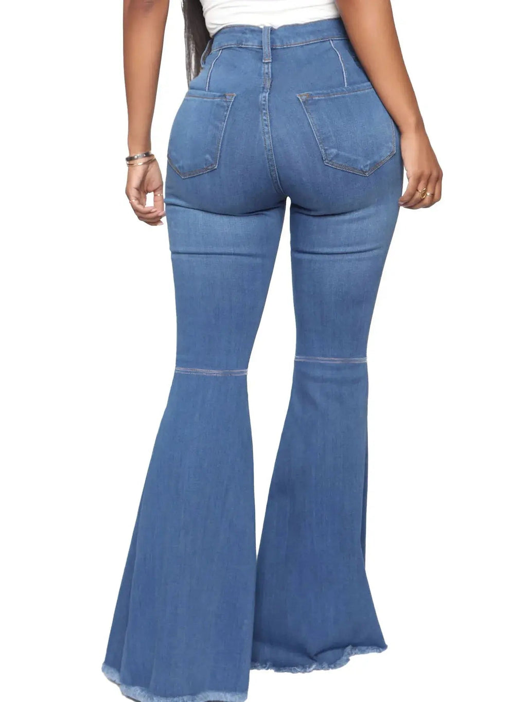 Full Size High - Waisted Raw Hem Flare Jeans Plus Size - Charmdeals