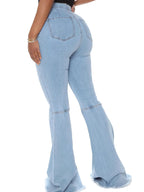 Full Size High - Waisted Raw Hem Flare Jeans Plus Size - Charmdeals