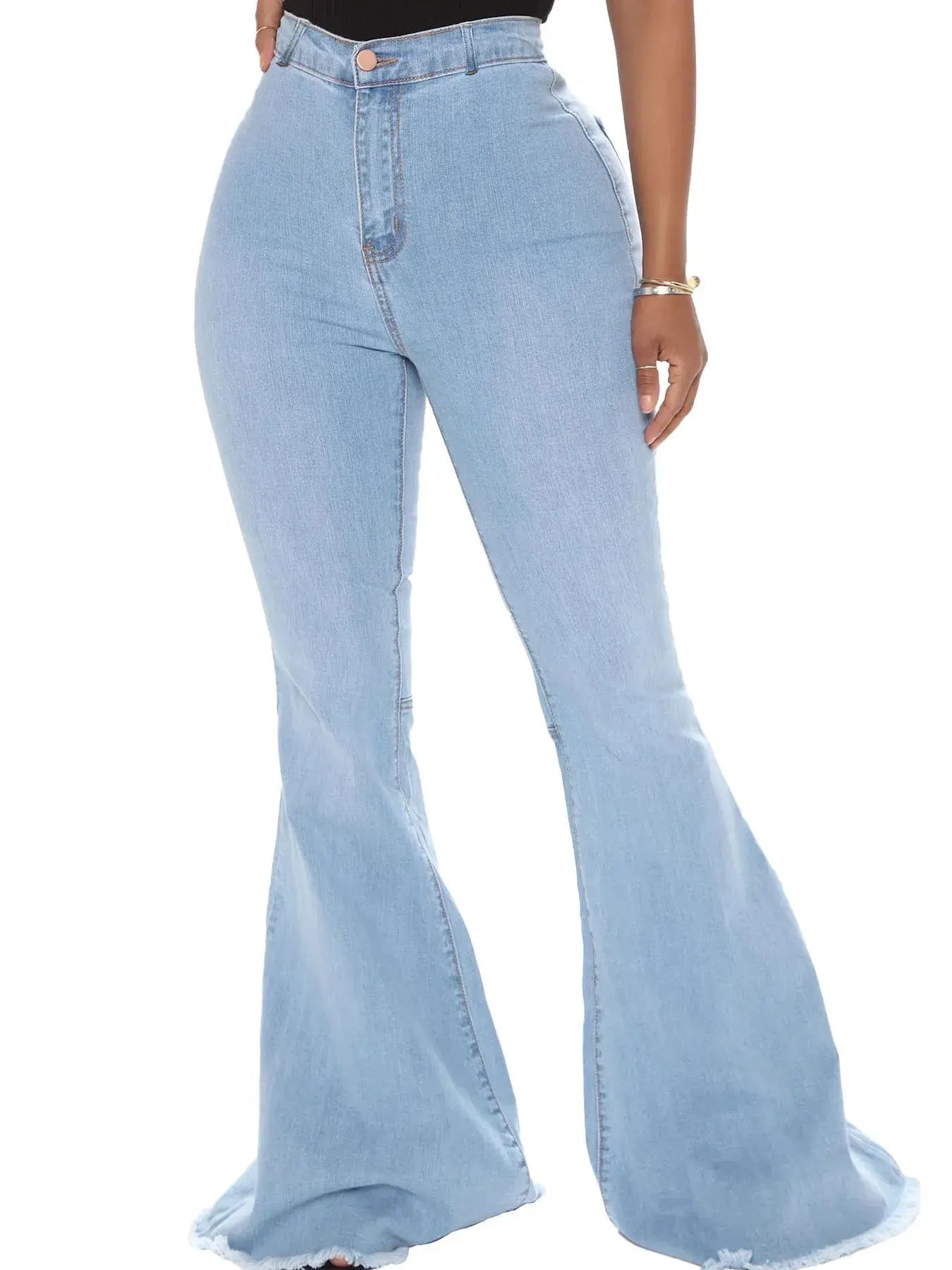 Full Size High - Waisted Raw Hem Flare Jeans Plus Size - Charmdeals