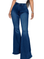 Full Size High - Waisted Raw Hem Flare Jeans Plus Size - Charmdeals