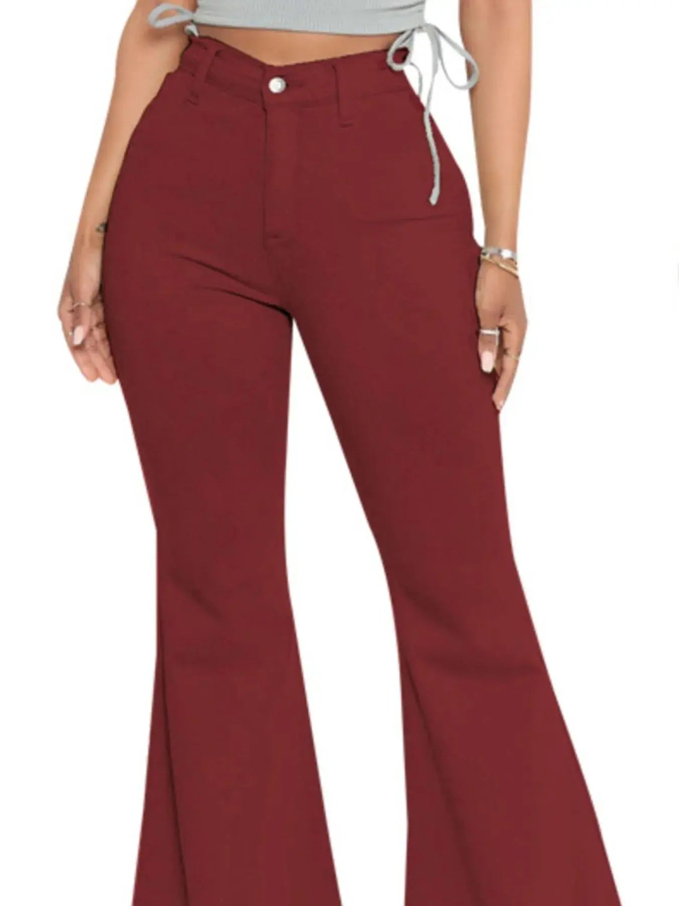 Full Size High - Waisted Raw Hem Flare Jeans Plus Size - Charmdeals