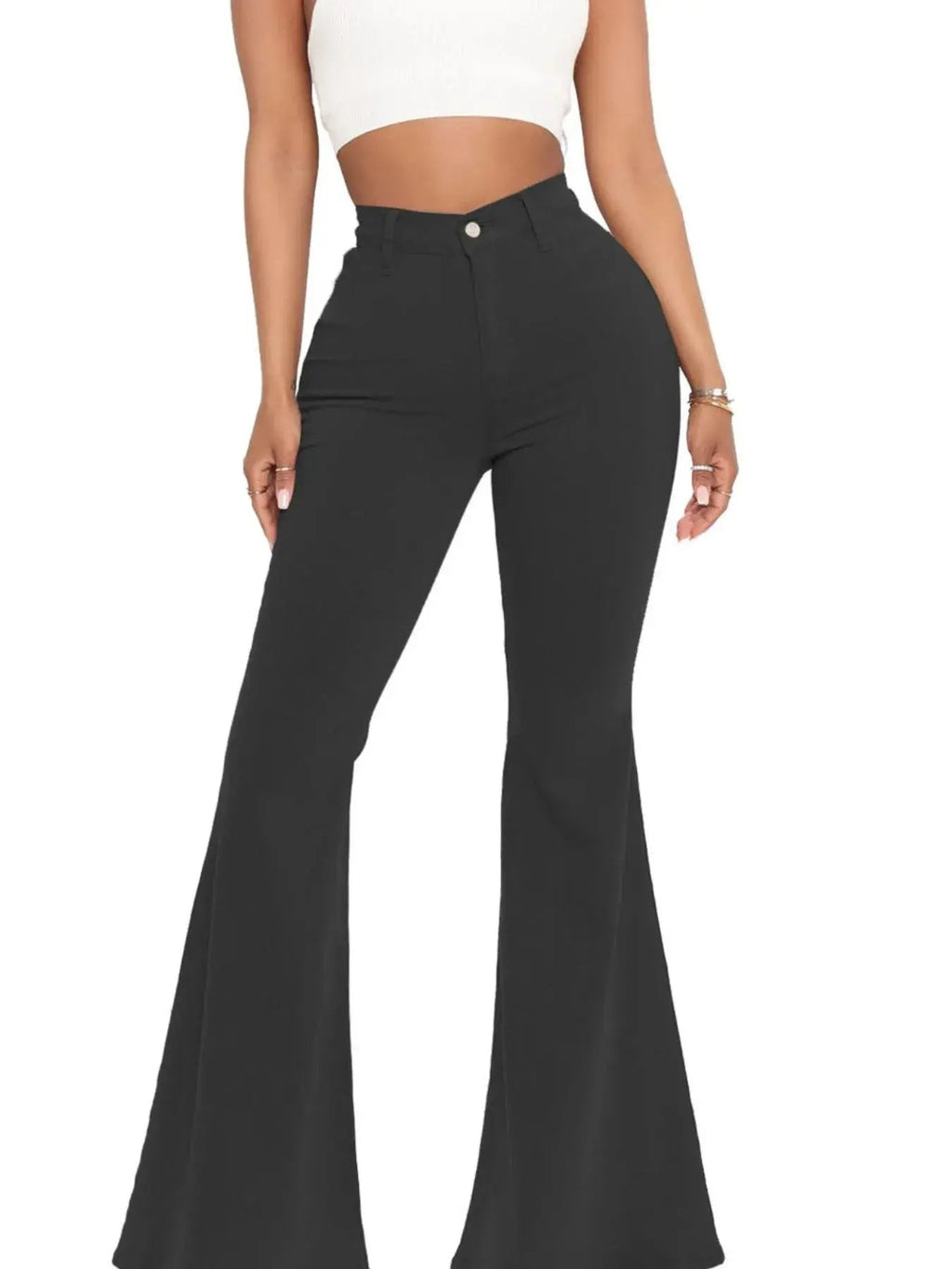 Full Size High - Waisted Raw Hem Flare Jeans Plus Size - Charmdeals