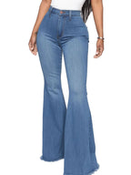Full Size High - Waisted Raw Hem Flare Jeans Plus Size - Charmdeals