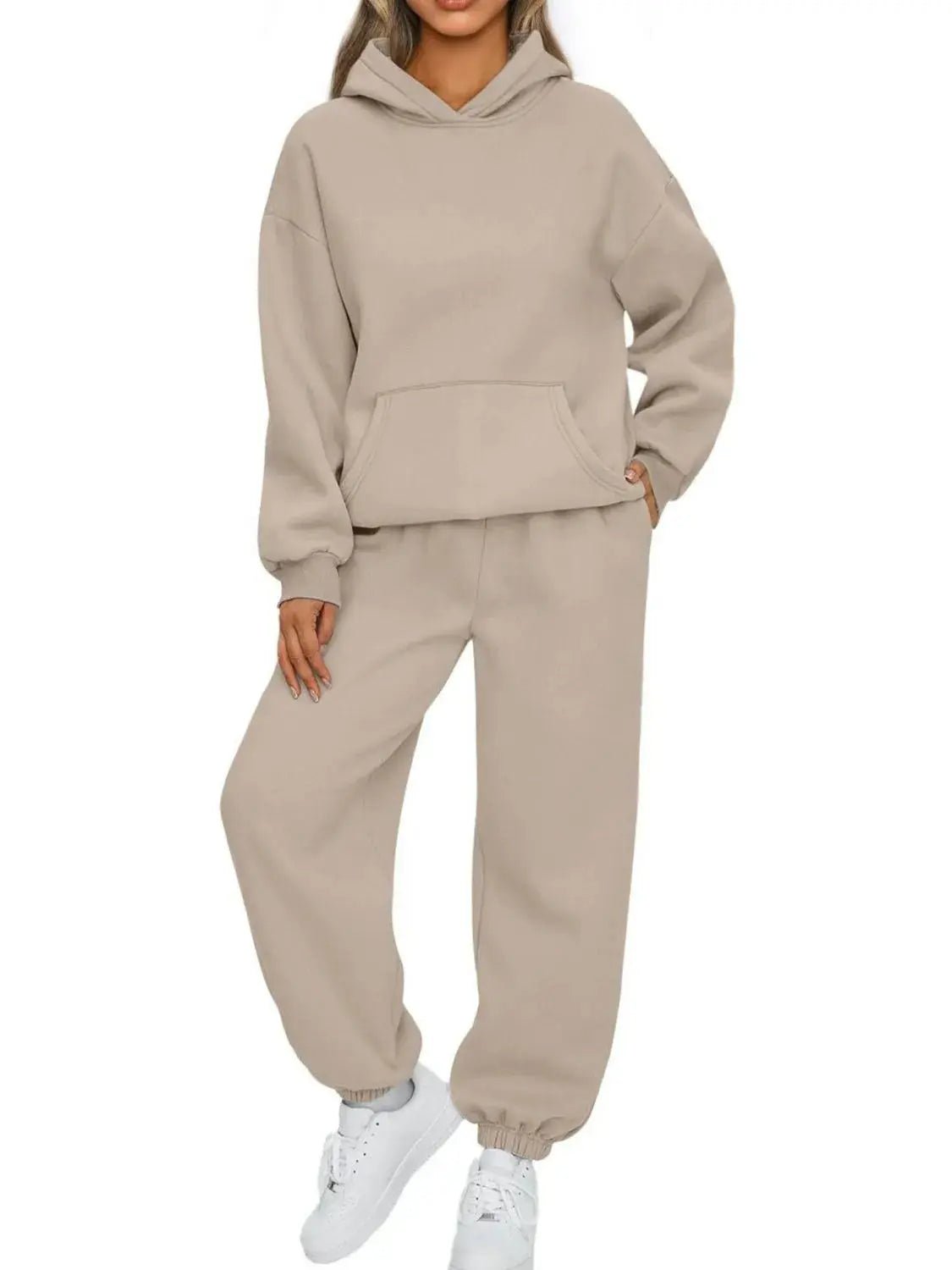 Full Size Kangaroo Pocket Hoodie and Joggers Set Plus Size - Charmdeals