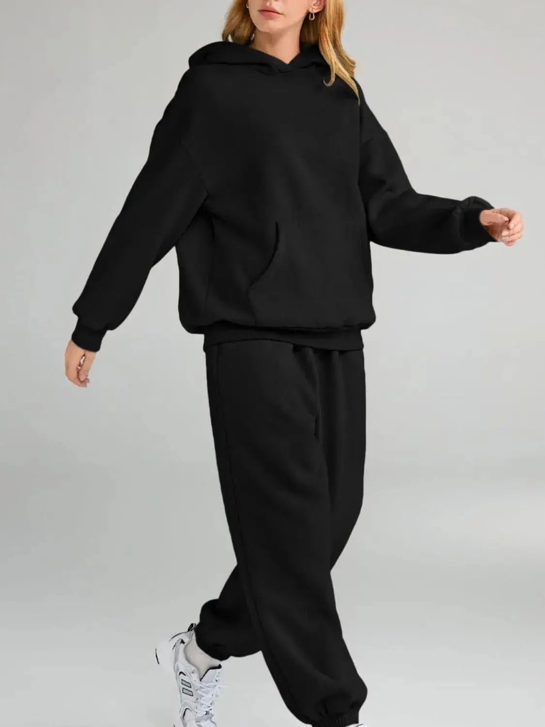 Full Size Kangaroo Pocket Hoodie and Joggers Set Plus Size - Charmdeals