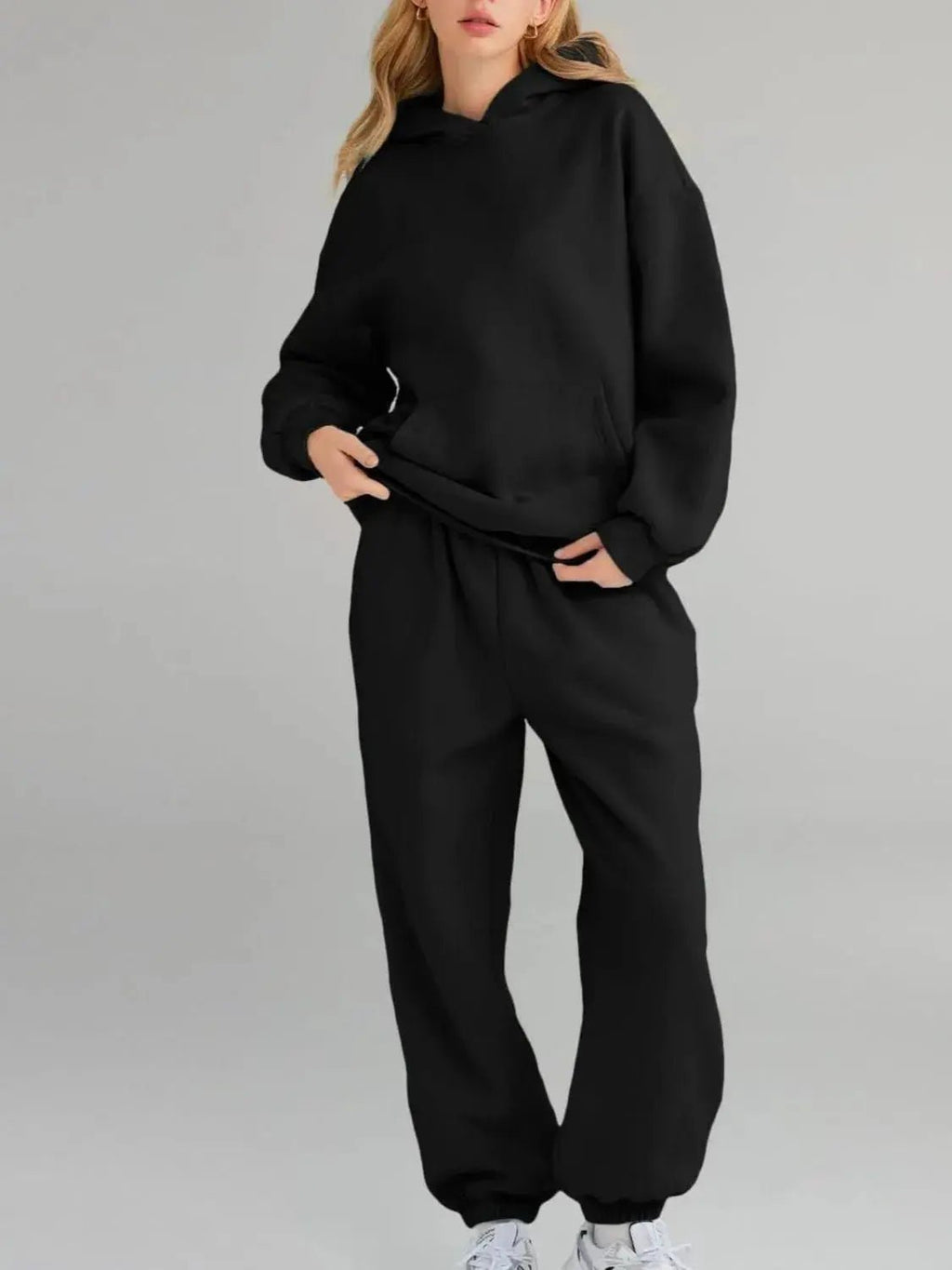 Full Size Kangaroo Pocket Hoodie and Joggers Set Plus Size - Charmdeals