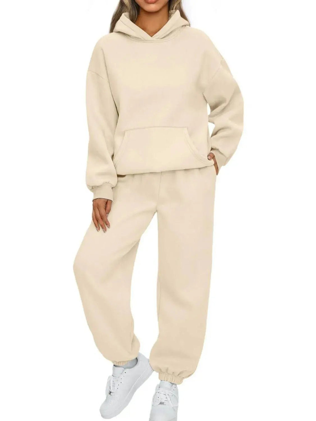 Full Size Kangaroo Pocket Hoodie and Joggers Set Plus Size - Charmdeals