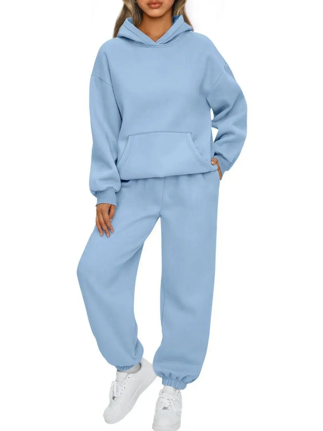Full Size Kangaroo Pocket Hoodie and Joggers Set Plus Size - Charmdeals