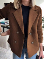 Full Size Knit Sleeve Double - Breasted Outerwear Plus Size - Charmdeals