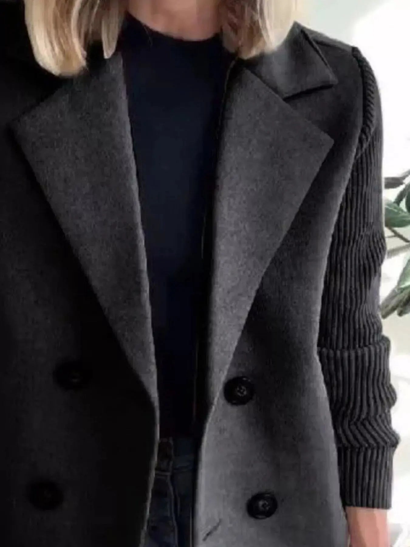 Full Size Knit Sleeve Double - Breasted Outerwear Plus Size - Charmdeals