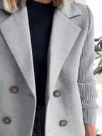 Full Size Knit Sleeve Double - Breasted Outerwear Plus Size - Charmdeals