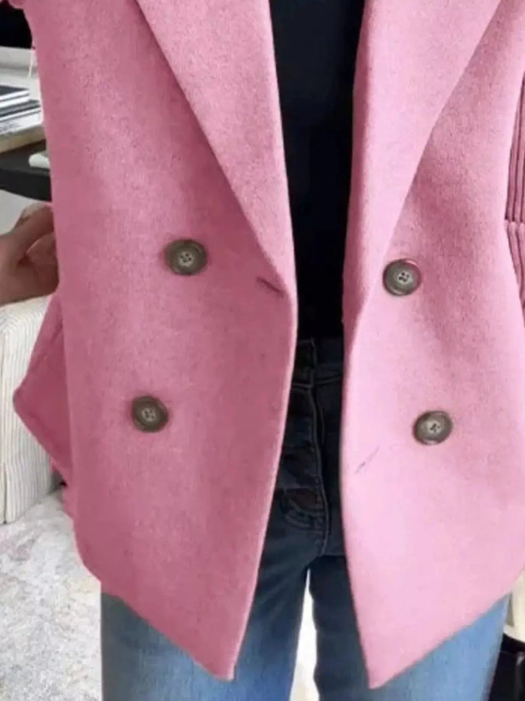 Full Size Knit Sleeve Double - Breasted Outerwear Plus Size - Charmdeals
