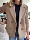 Full Size Knit Sleeve Double - Breasted Outerwear Plus Size - Charmdeals