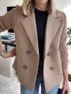 Full Size Knit Sleeve Double - Breasted Outerwear Plus Size - Charmdeals