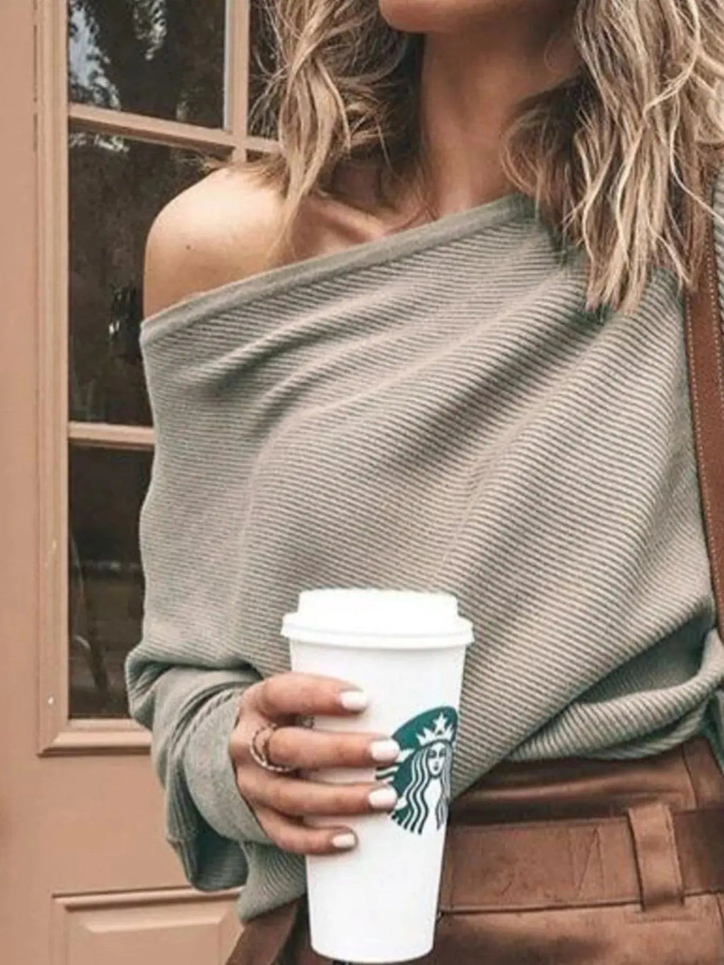 Full Size One - Shoulder Ribbed Sweater Plus Size - Charmdeals