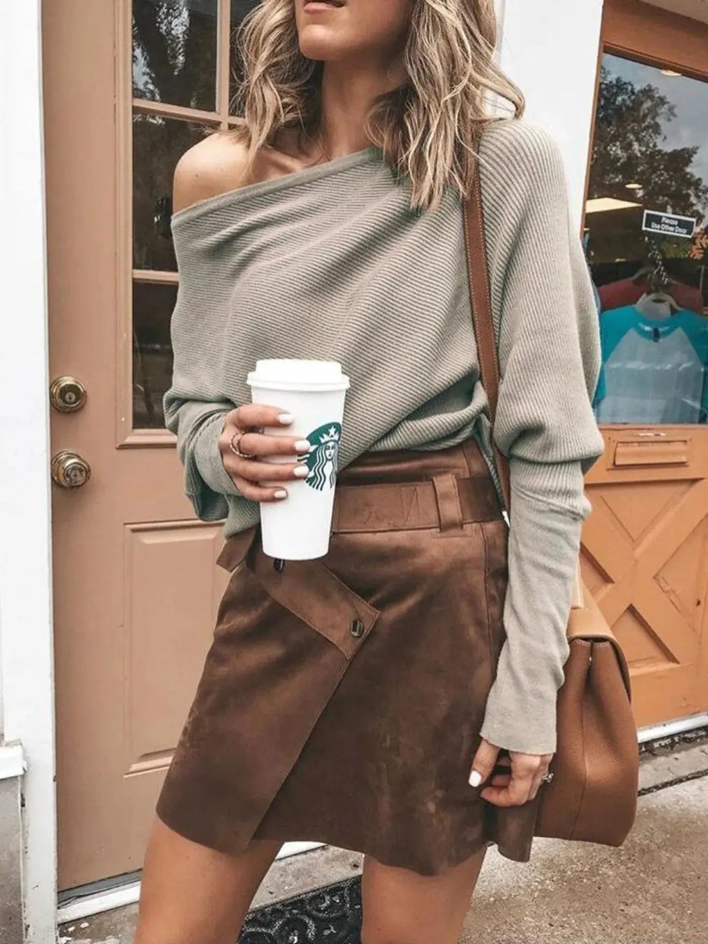 Full Size One - Shoulder Ribbed Sweater Plus Size - Charmdeals